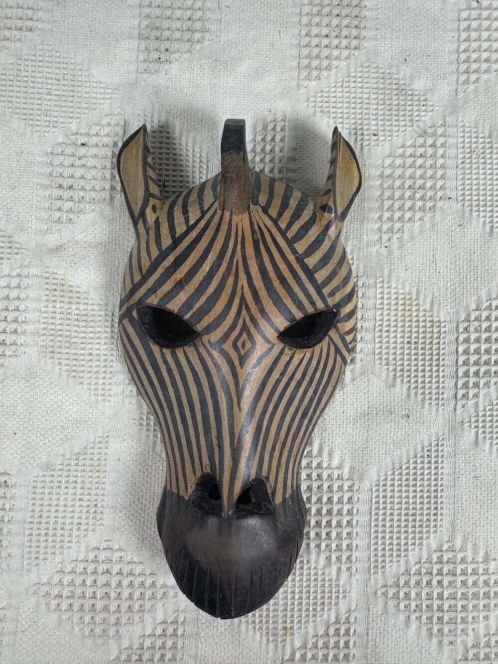 Hand Carved Wooden Zebra Mask Wall Decor Tribal Inspired Safari Pattern